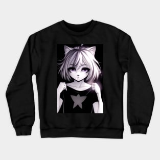 Furry cat with a star print on t-shirt Crewneck Sweatshirt